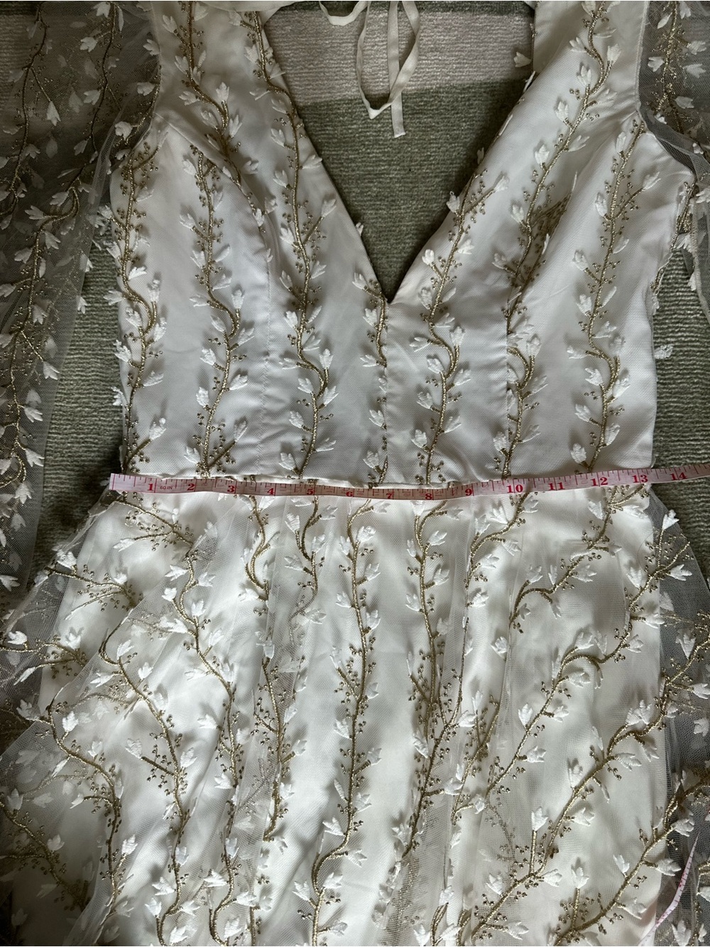 Open-Back Sheer White Midi Dress with Embellished Overlay - Picture 5 of 10